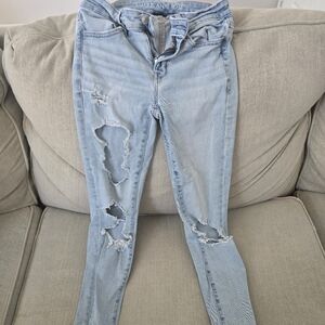 American Eagle Outfitters Women's Light Blue Distressed Jeans